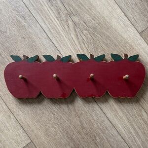 Red Apple Wooden Wall Hook Rack
